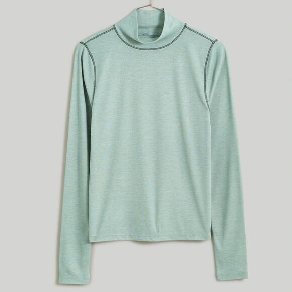 Madewell Semi-Sheer Mockneck Tee - Heather Sage Green Size XXS - Picture 1 of 4